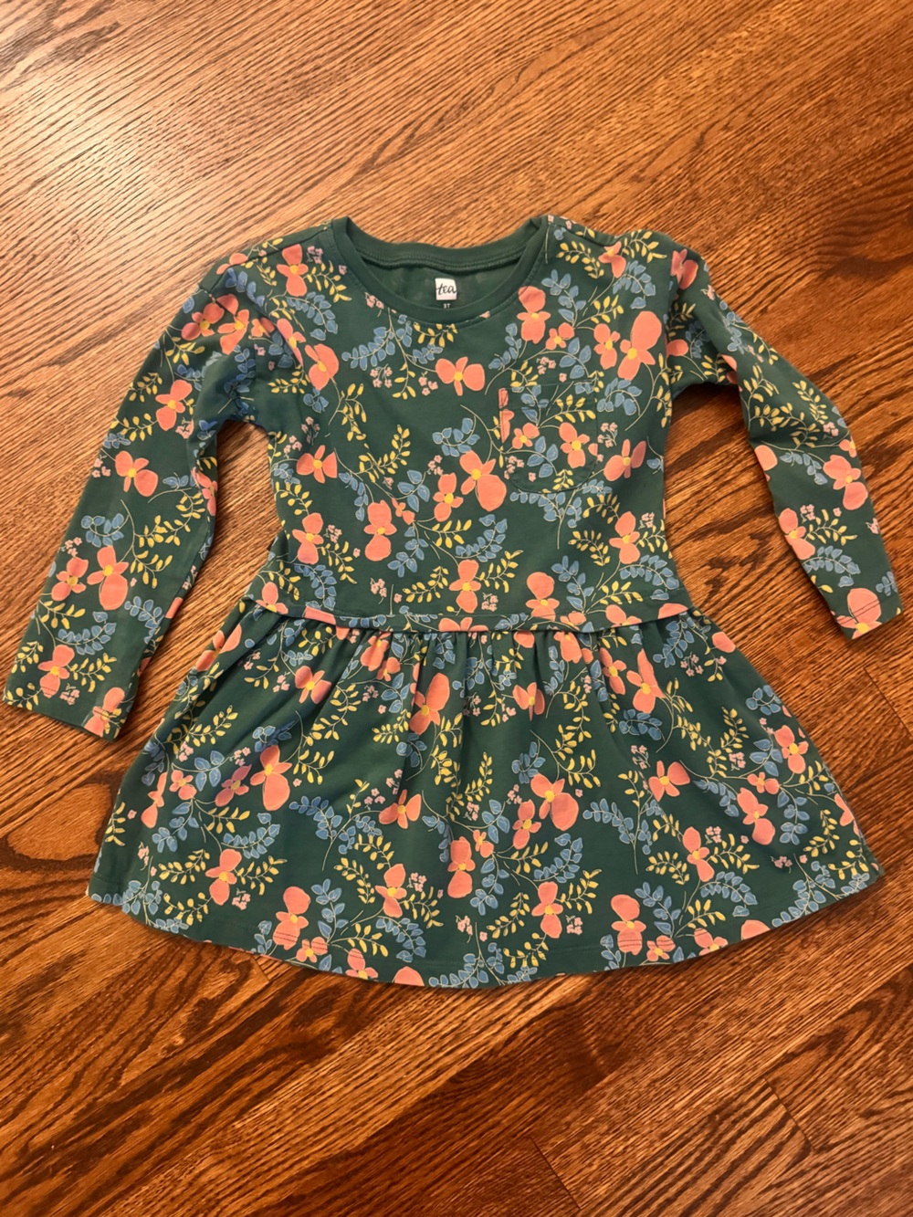 Tea Girls' Green Floral Long-Sleeve Dress